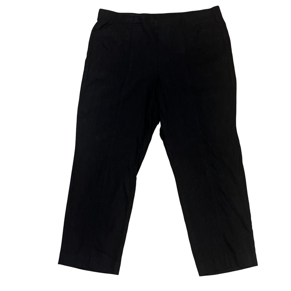 J. Jill Linen Stretch Black Straight Leg Pull On Pants Petite M Lagenlook
